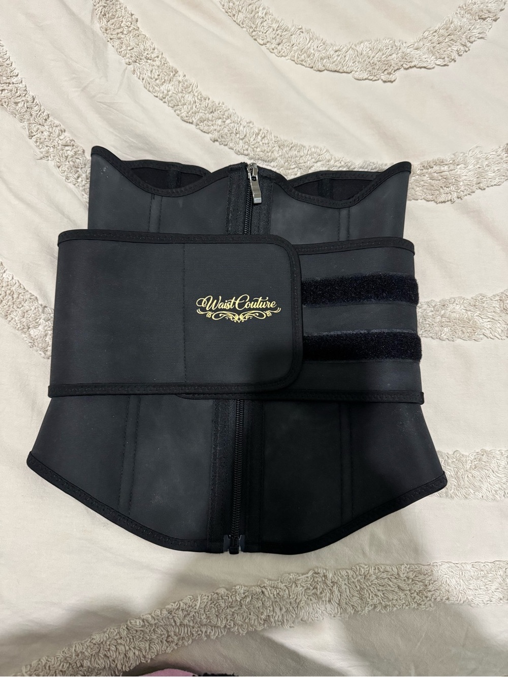 Black Waist Trainer with Adjustable Velcro Strap